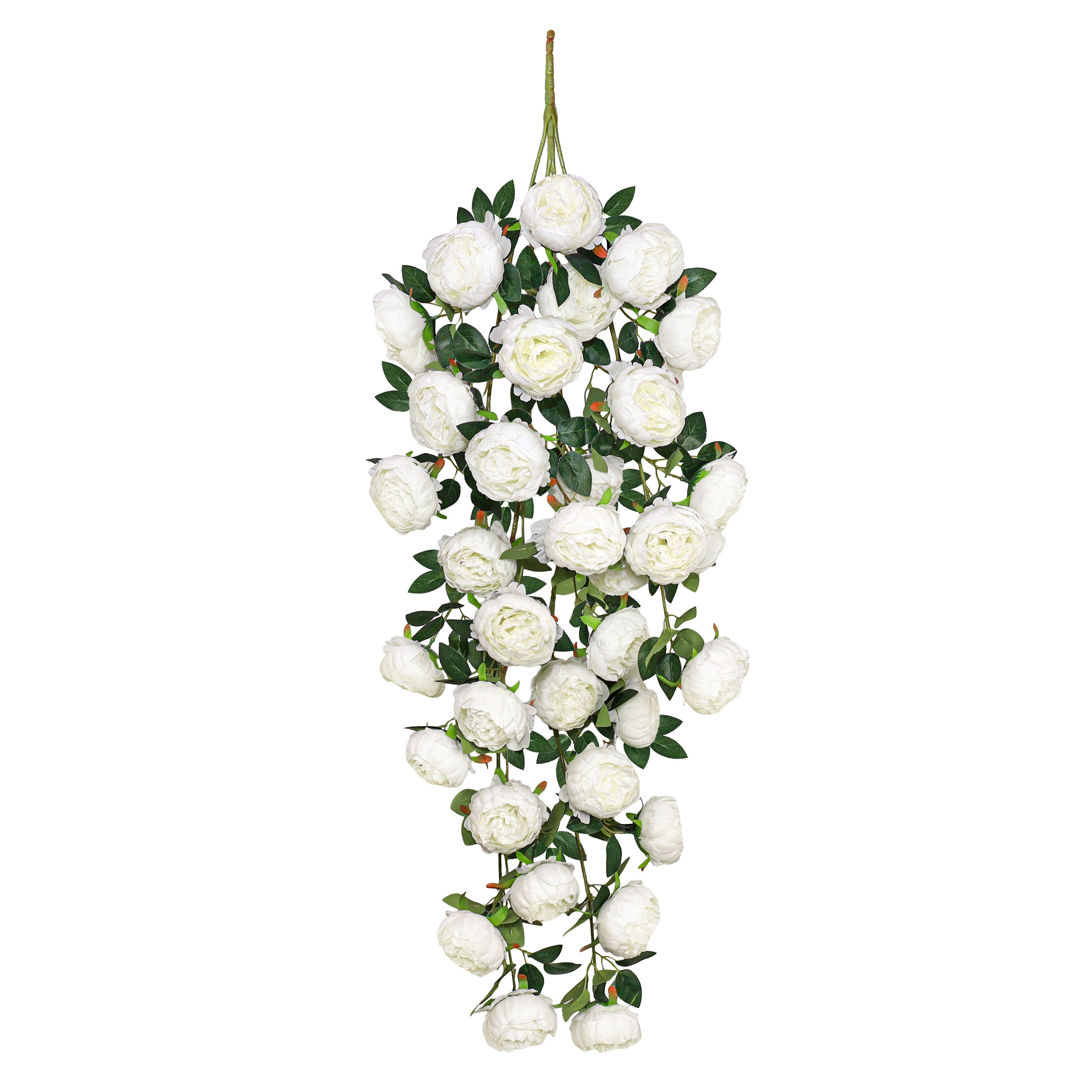 Cream White Artificial Peony Flower Stem Hanging Spray Bush 48In 48 L X 15 W X 6 Dp