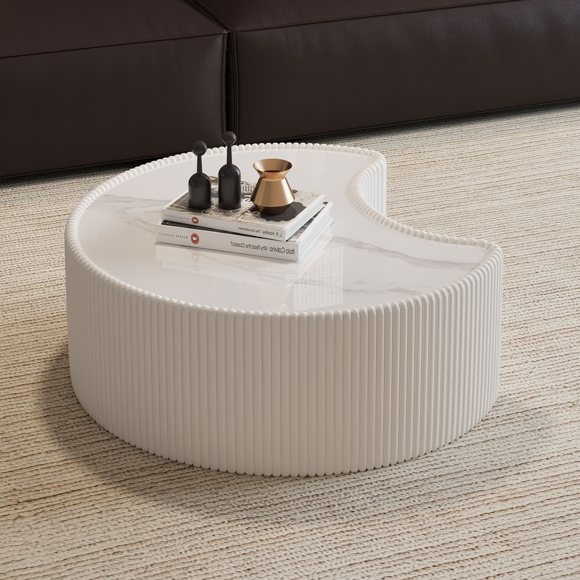 Cream White Curved Center Table Coffee Table Side Table For Living Room Minimalist Sofa Table End Table
