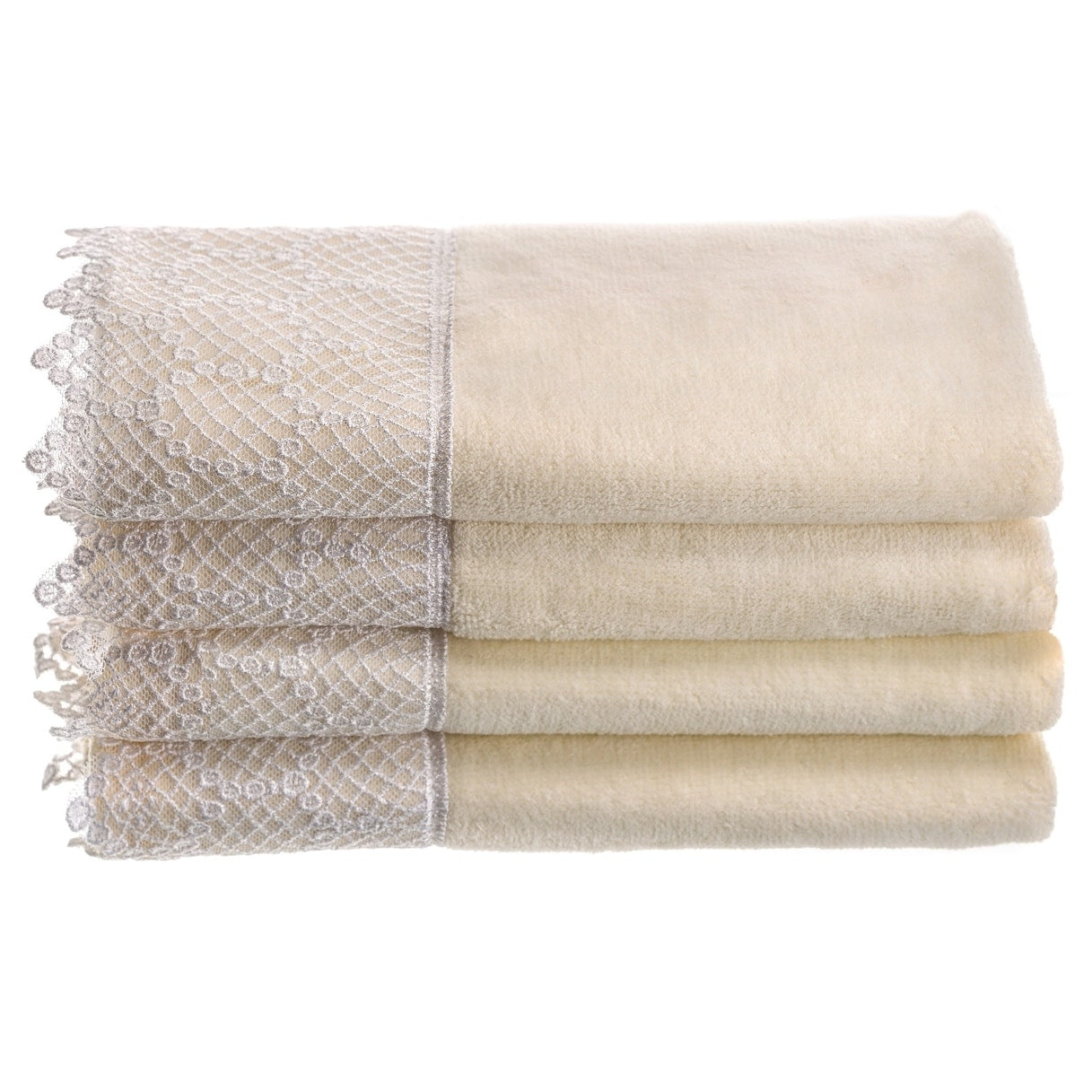 Creative Scents Ivory Fingertip Towel Set With Gorgeous Trim 4 Pack