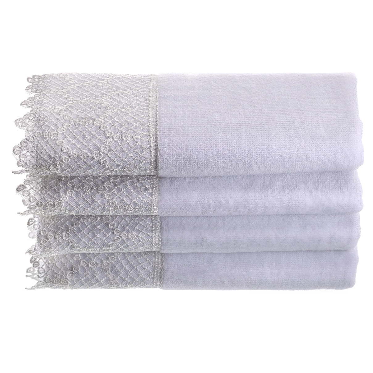 Creative Scents White Fingertip Towel Set With Gorgeous Trim 4 Pack
