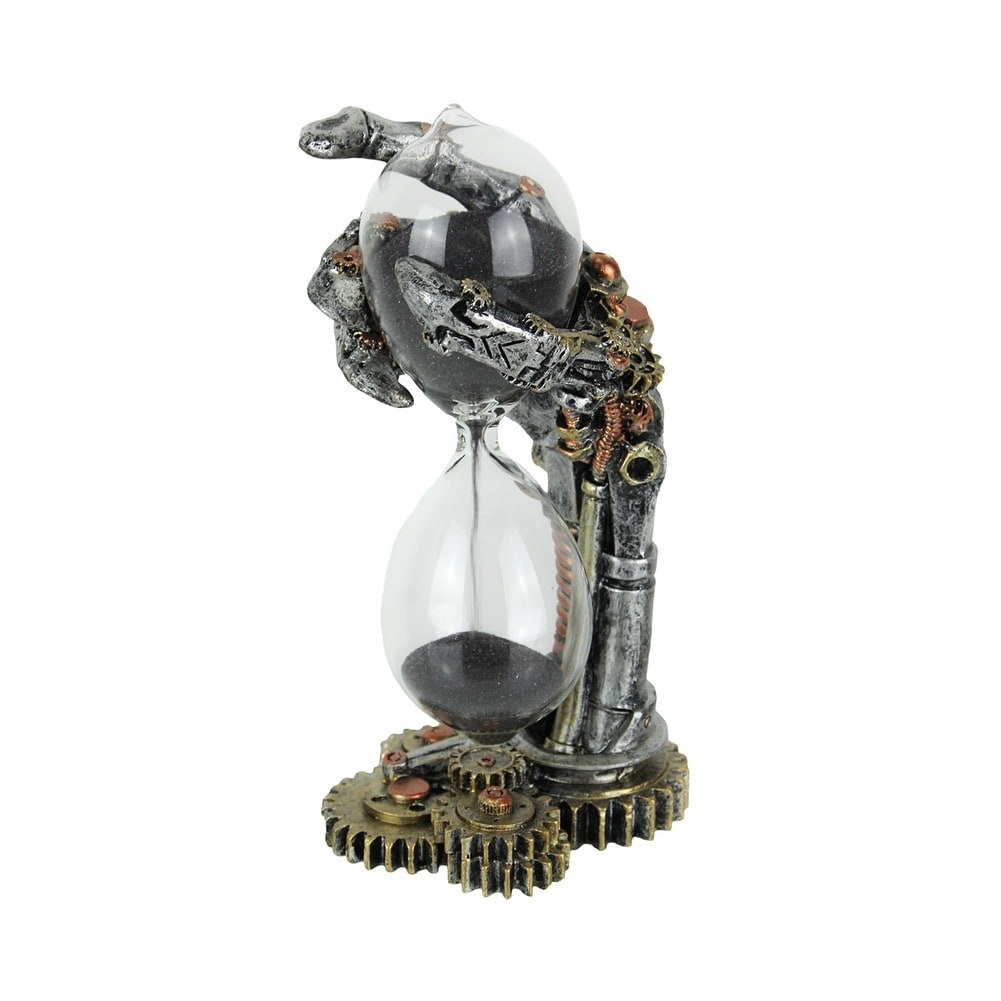 Creepy Steampunk Mechanical Skeleton Hand Metallic Finish Hourglass Sand Timer 6.25 X 3.25 X 2.75 Inches