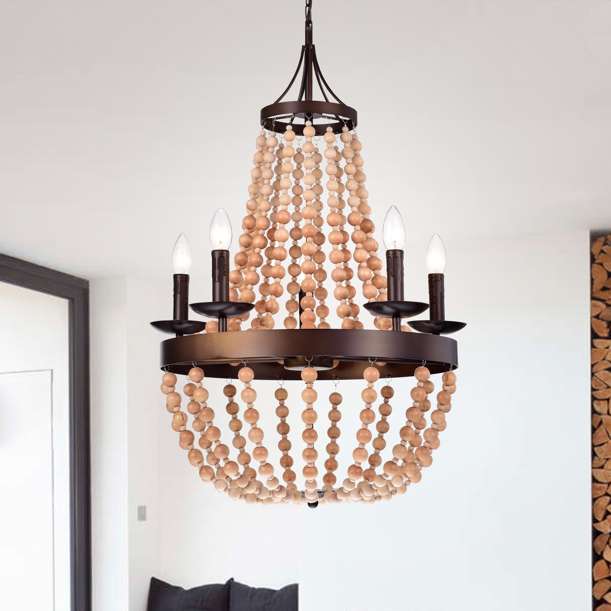 Crelimen 5 Light 22 Inch Wood Antique Bronze Pendant