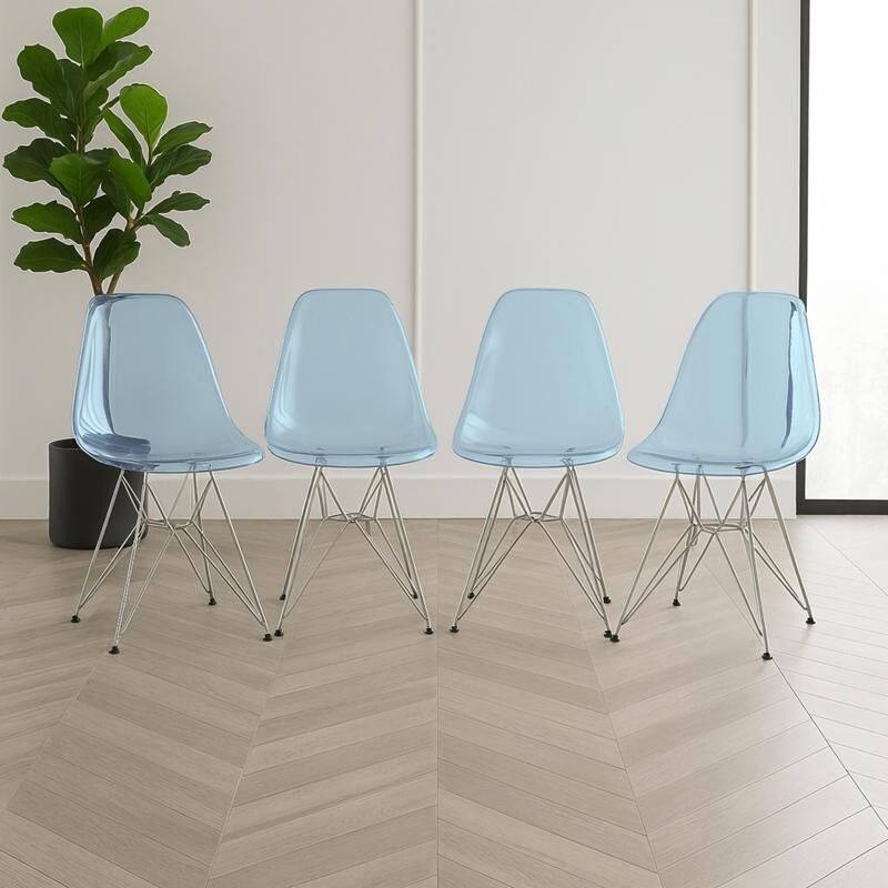 Leisuremod Cresco Clear Eiffel Chrome Base Dining Side Chair Set Of 4