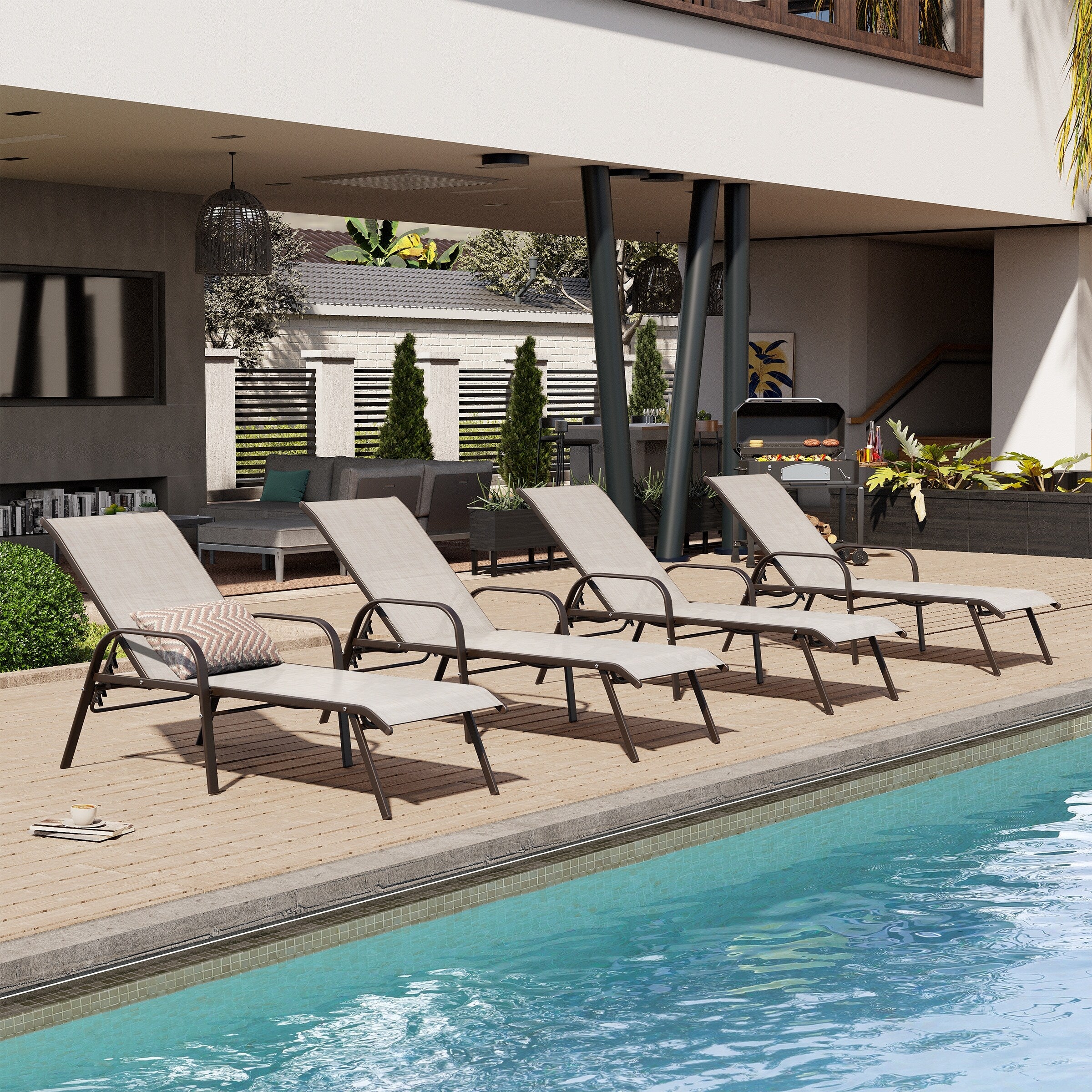 Outdoor Patio All Weather Adjustable Chaise Lounge Chairs Set Of 2 74.0 L X 20.5 W X 14.2 H