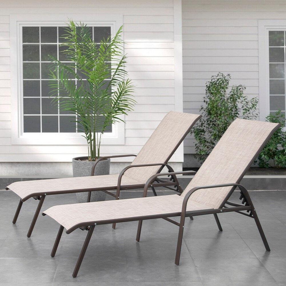 Crestlive Products Outdoor Aluminum Adjustable Reclining Chaise Lounge 65.35 L X 26.97 W X 32.48 H Inches