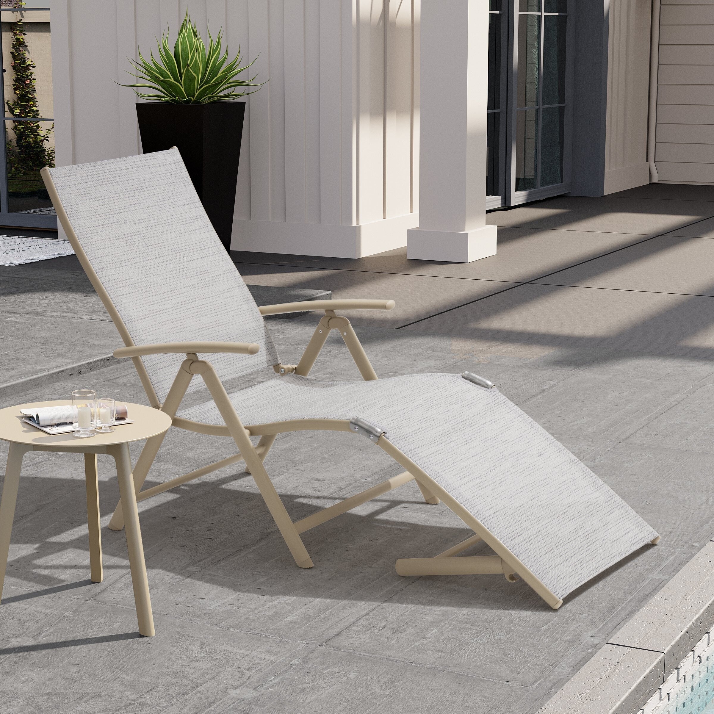 Crestlive Products Outdoor Aluminum Folding Adjustable Chaise Lounge 24 W X 45 D X 37 H