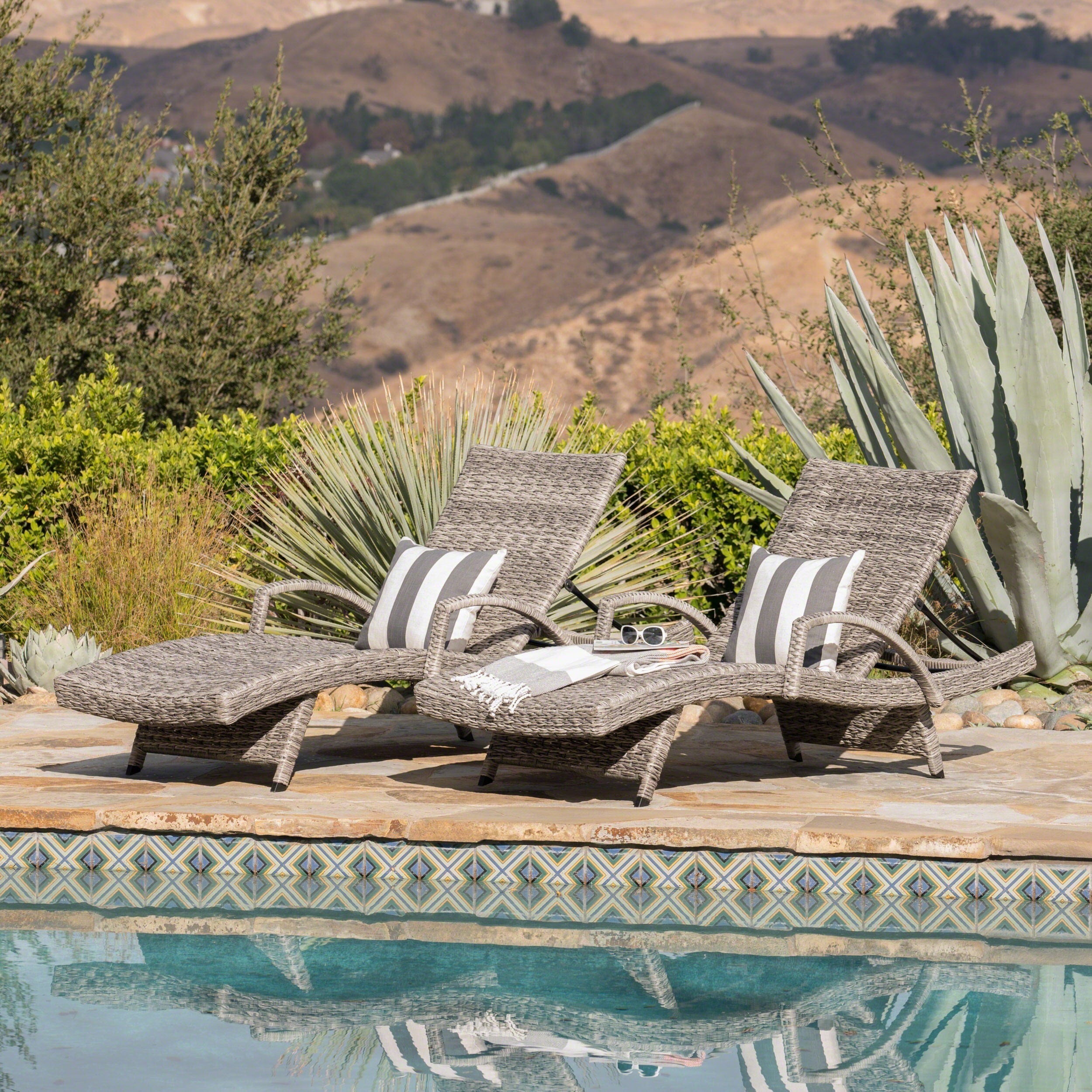 Crete Outdoor Armed Aluminum Wicker Chaise Lounge Set Of 2 By Christopher Knight Home