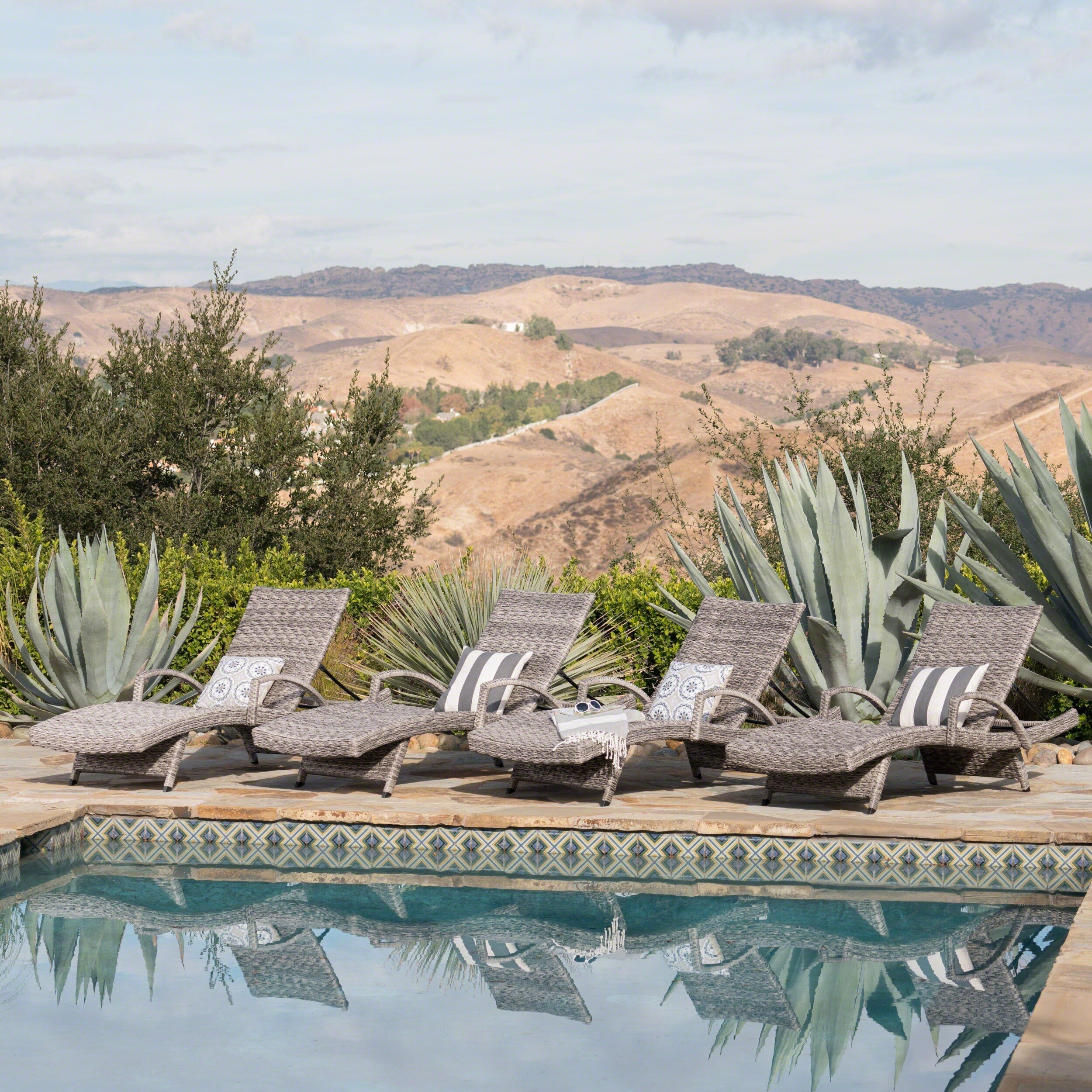 Crete Outdoor Armed Aluminum Wicker Chaise Lounge Set Of 4 By Christopher Knight Home