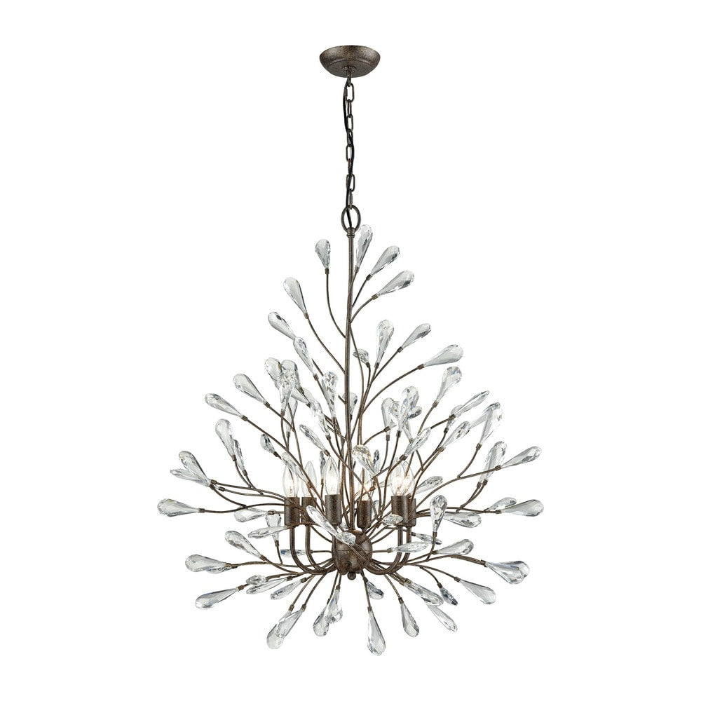 Crislett Sunglow Bronze Clear Metal Crystal 6 Light Chandelier