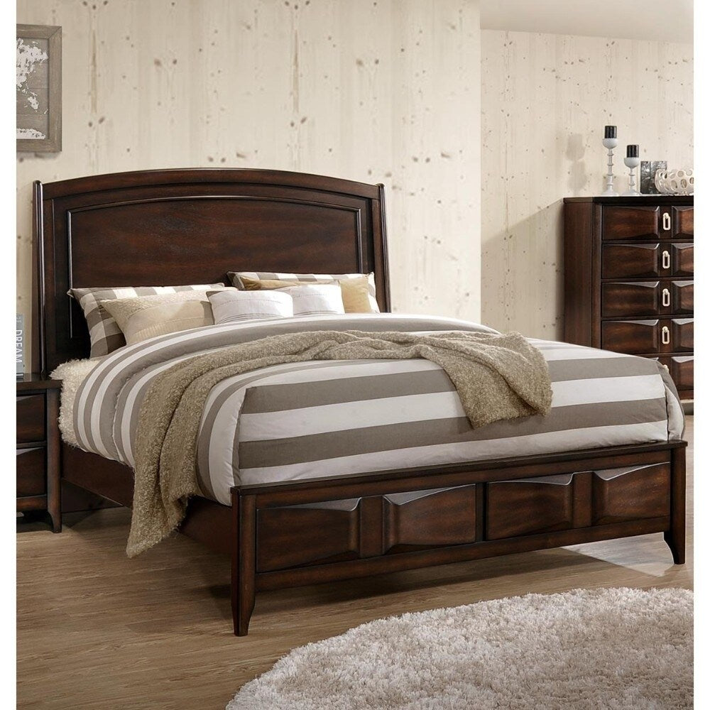 Crisp Fine Lined Wooden C.King Bed With 3D Design On Front Board Oak Brown