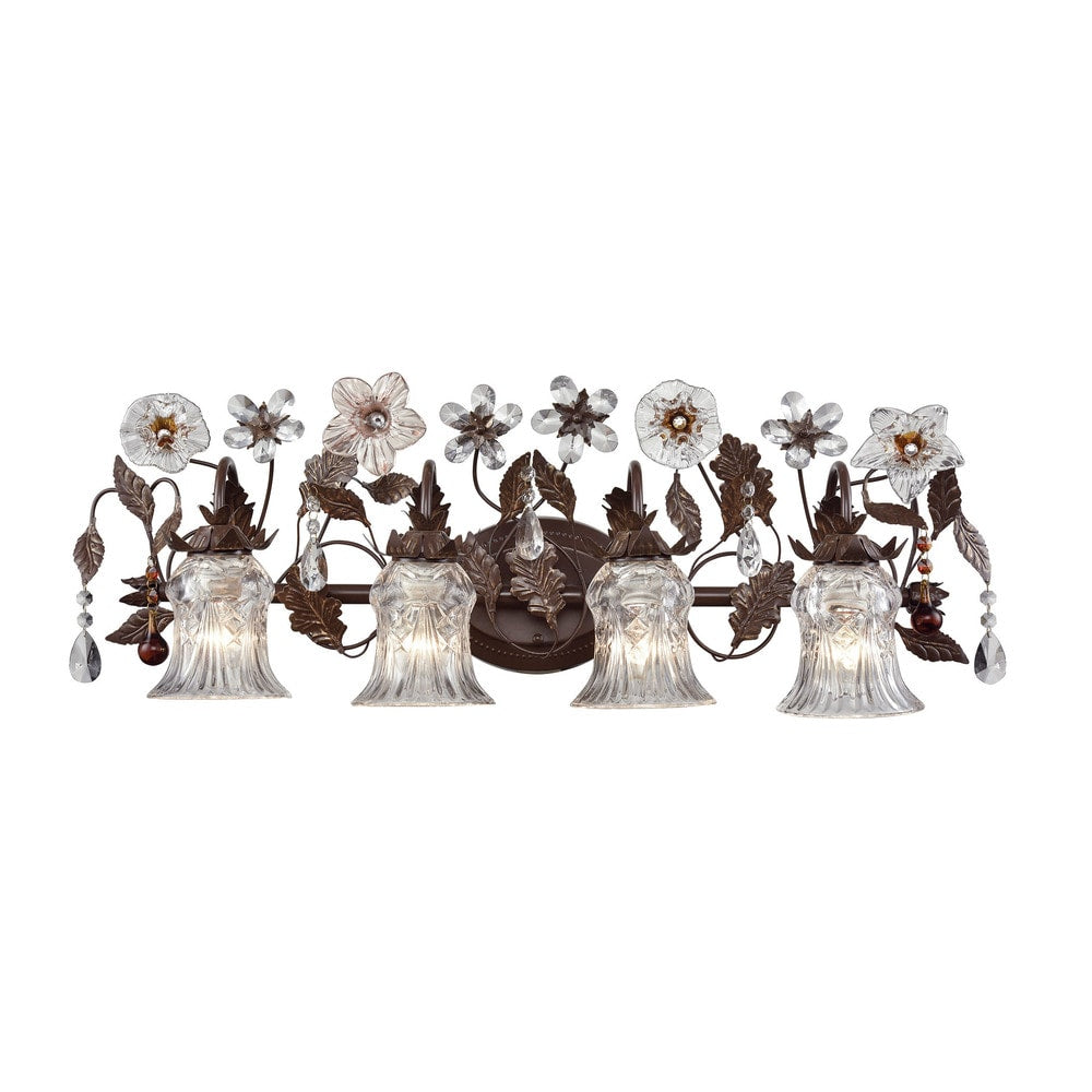 Cristallo Fiore Deep Rust Metal And Clear Crystal Amber Florets 4 Light Vanity Light