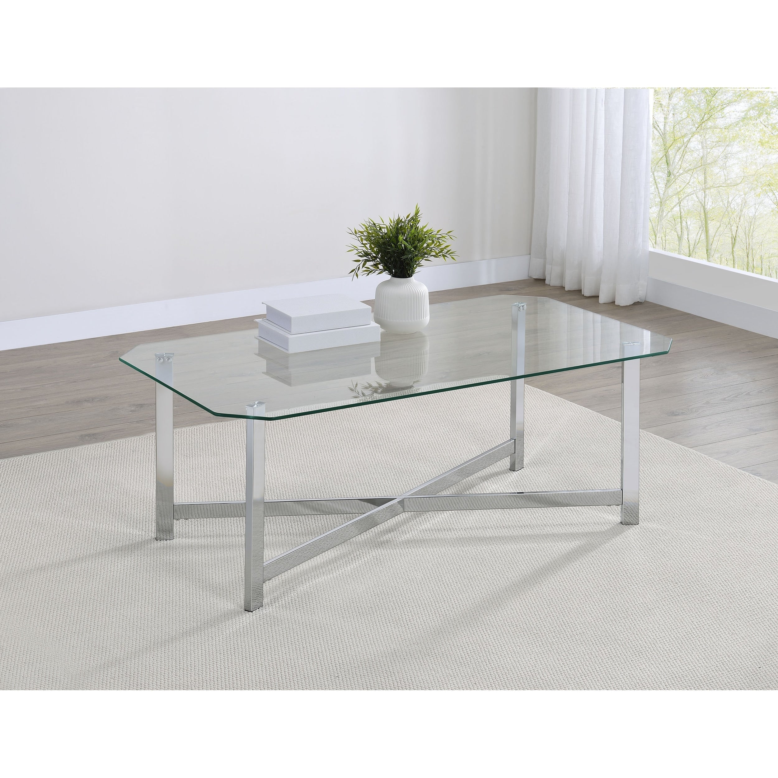 Cronin Rectangular Tempered Glass Top Cocktail Coffee Table Chrome