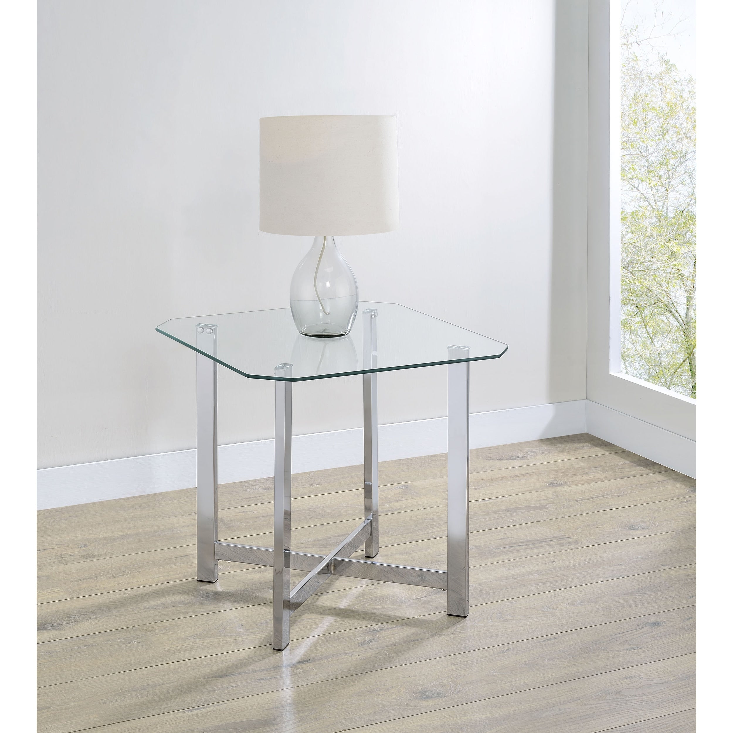 Cronin Square Tempered Glass Top Side End Table Chrome