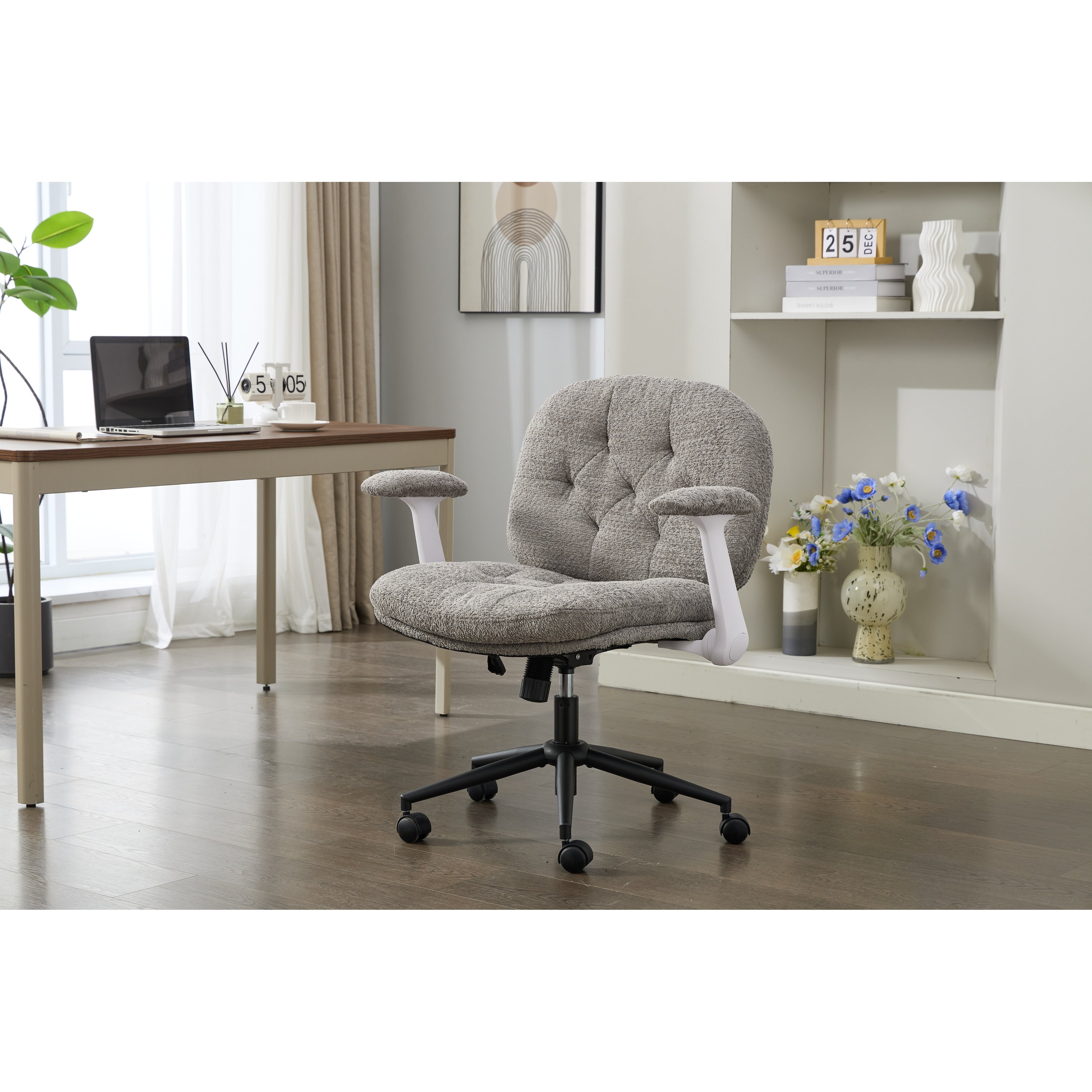 Cross Legged Chair With Flip Up Armrests Comfy Swivel Chairs With Wide Seat For Women Adjustable Makeup Vanity Chair