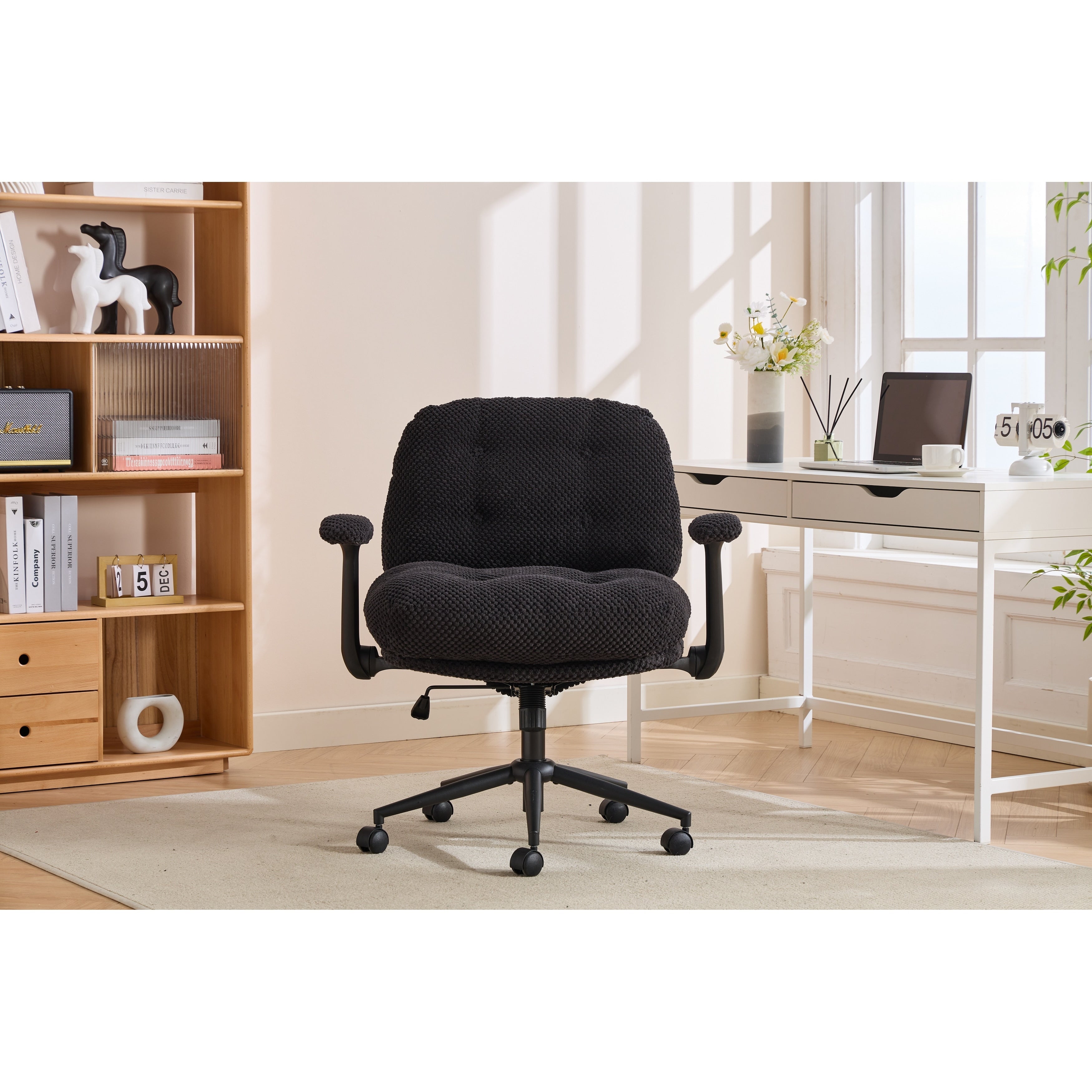 Cross Legged Office Chair With Flip Up Arms Adjustable Height Swivel Chair Wider Thickened Cushion Ergonomic Rolling Chair