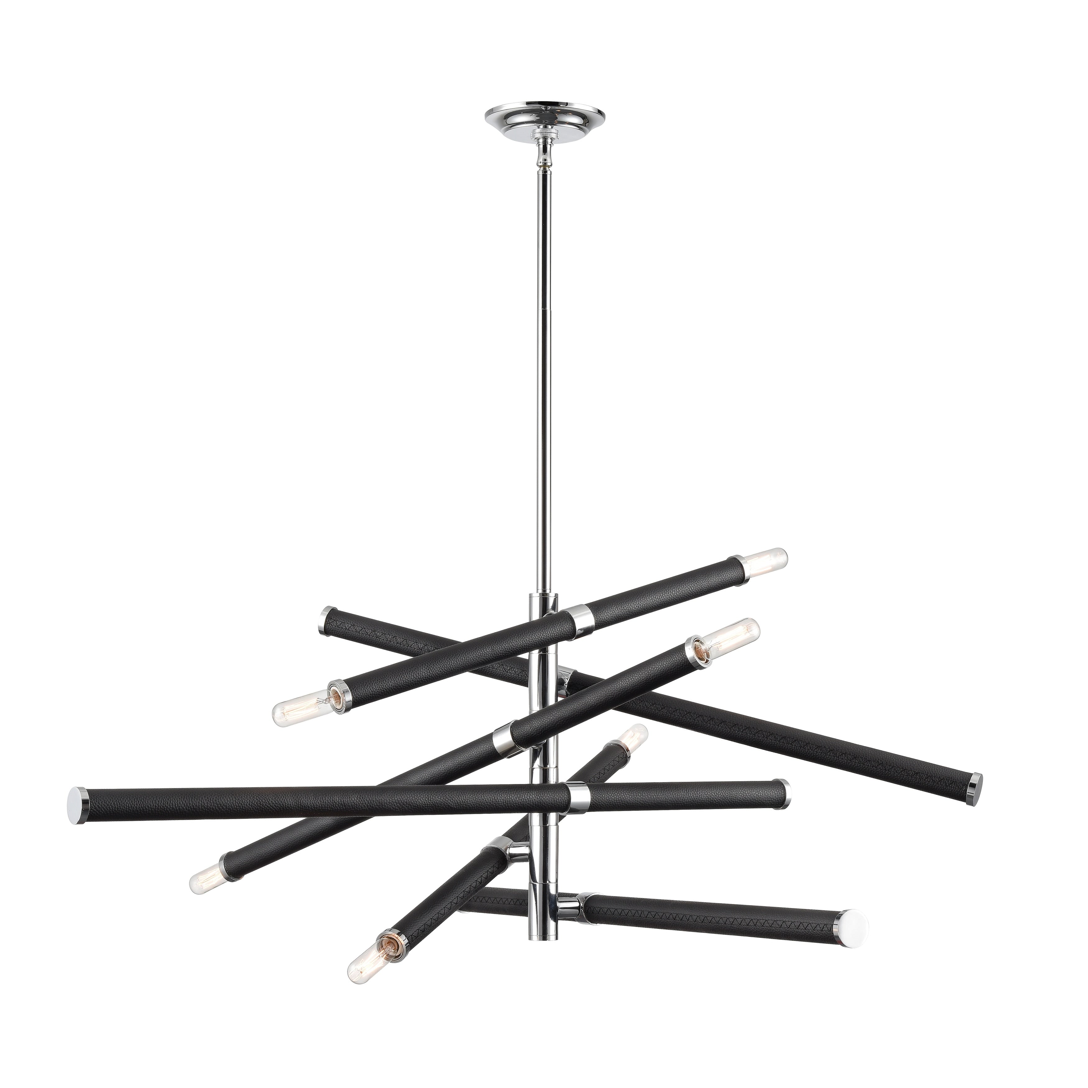 Crosspiece 39 Inch Wide 6 Light Chandelier In Black 39In W X 39In D X 17In H