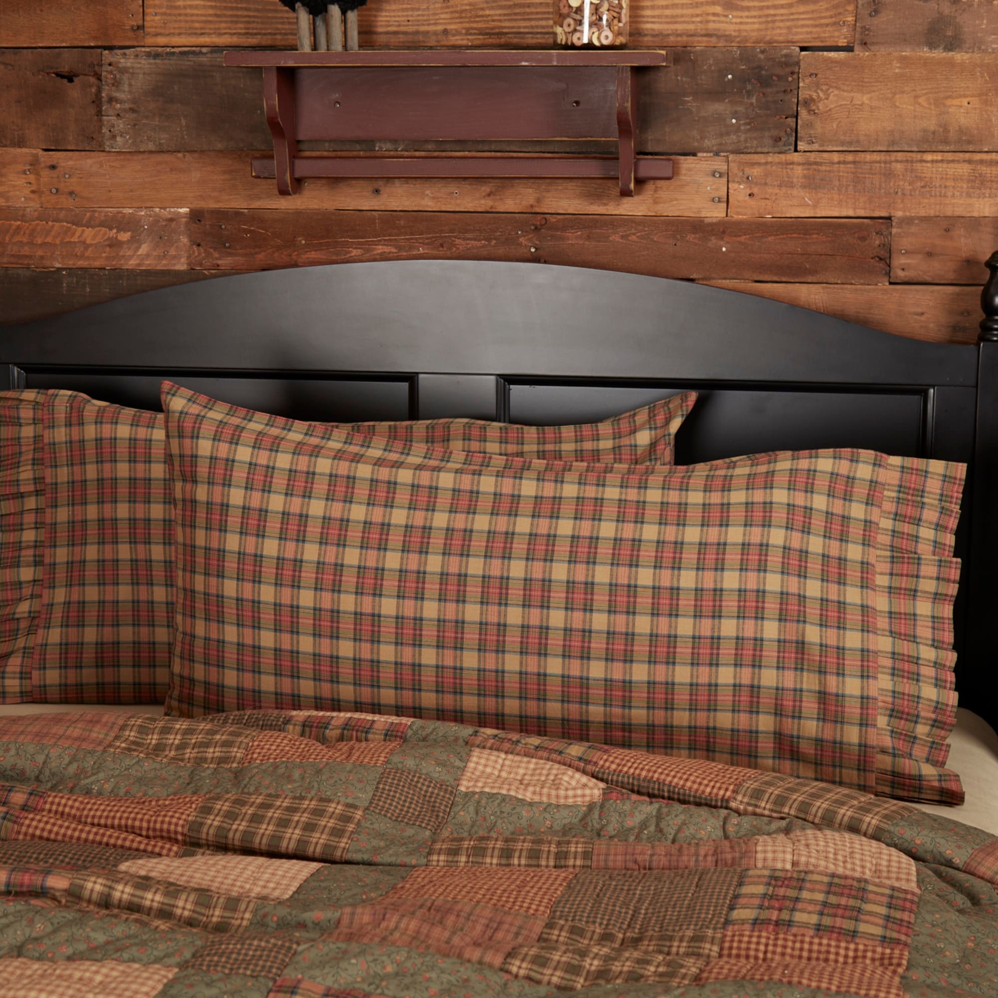 Tan Primitive Bedding Vhc Crosswoods Pillow Case Set Of 2 Cotton Plaid