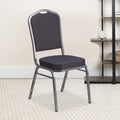 Crown Back Stacking Banquet Chair In Black Patterned Fabric Silver Vein Frame