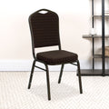 Crown Back Stacking Banquet Chair In Brown Patterned Fabric Gold Vein Frame