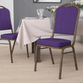 Hercules Series Crown Back Stacking Banquet Chair With Purple Fabric And 2.5 Inch Thick Seat And Gold Vein Frame