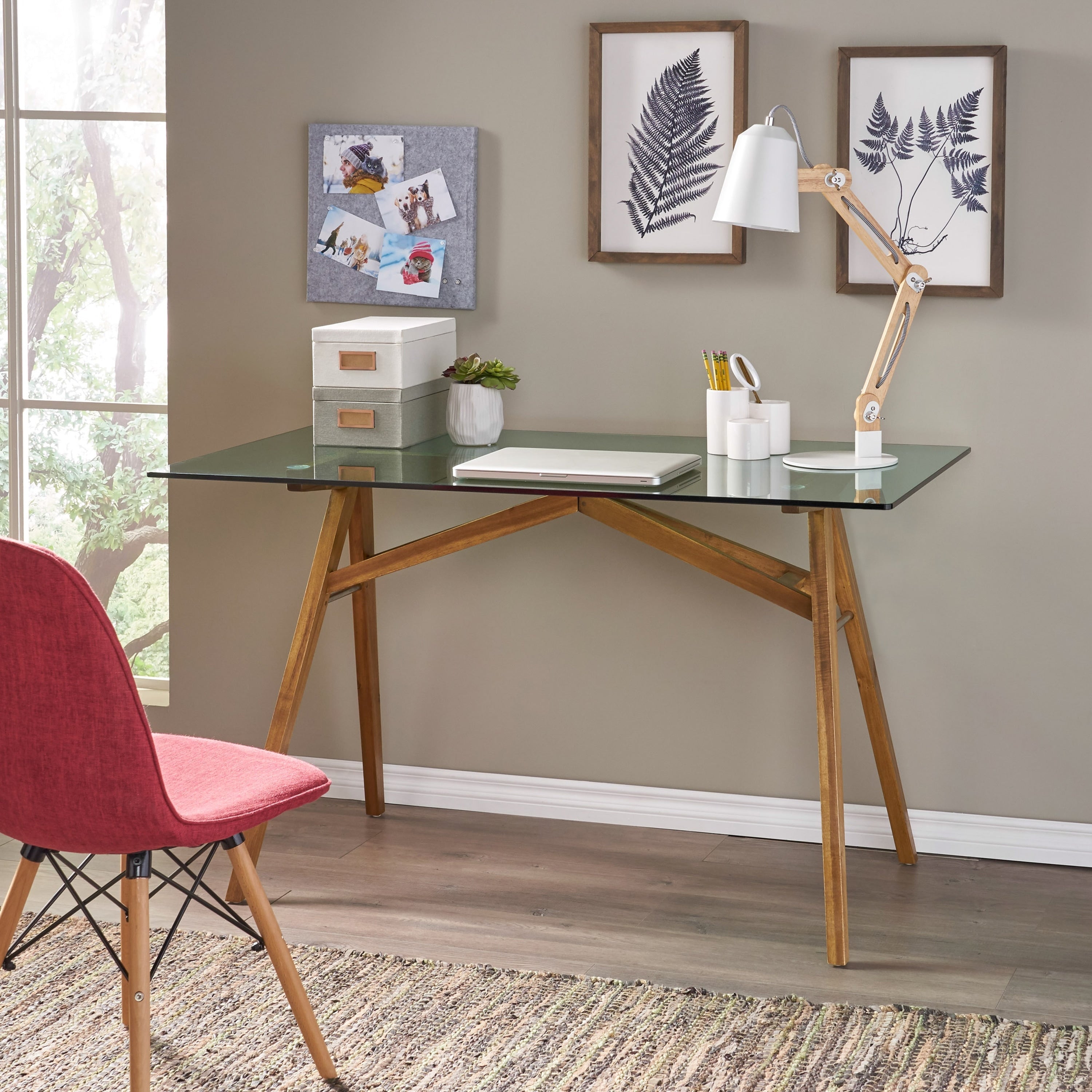 Camila Mid Century Tempered Glass Desk By Christopher Knight Home