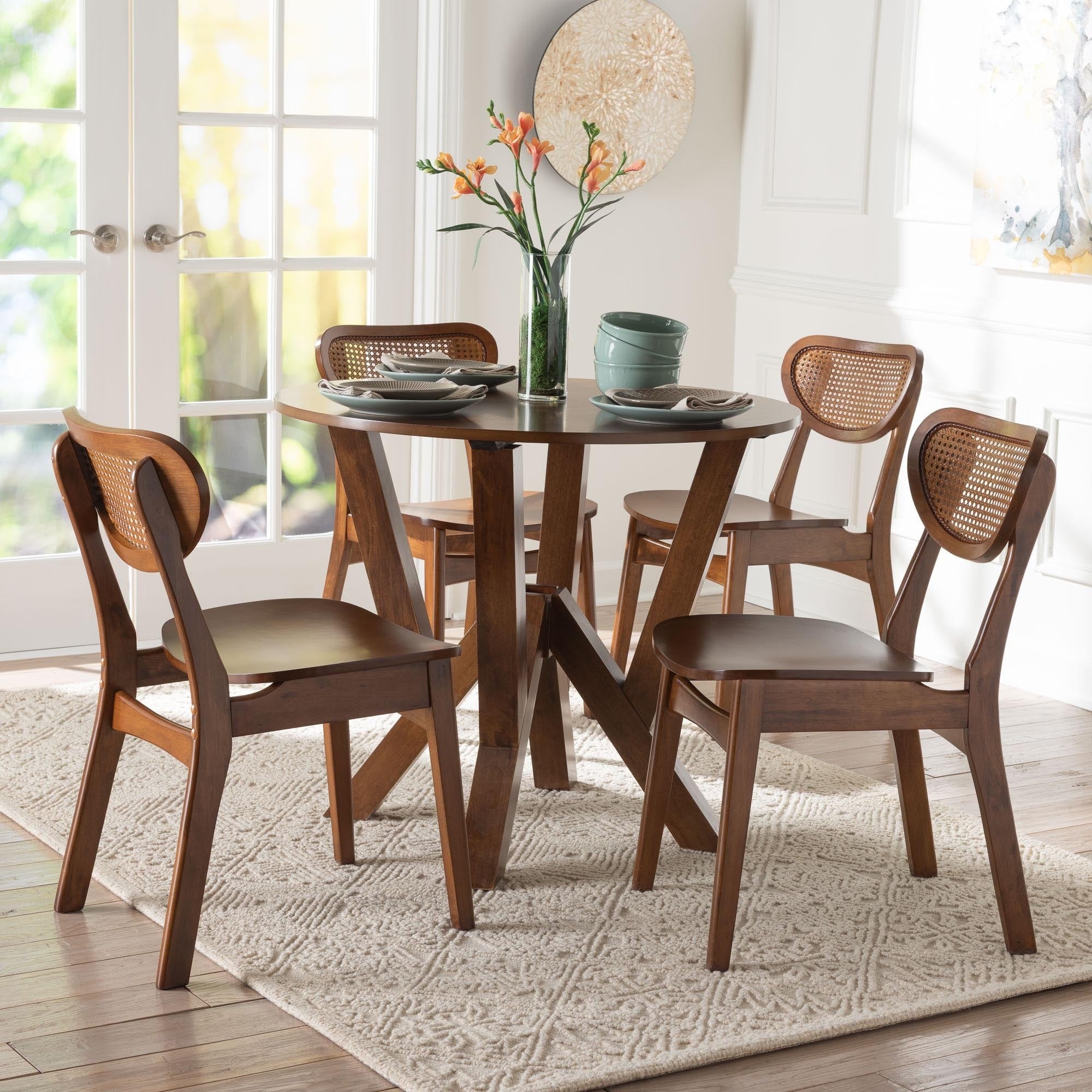 Crystal 5 Piece Dining Set Mid Century Modern Round Table And Chair Set For Dining Room Kitchen Apartment