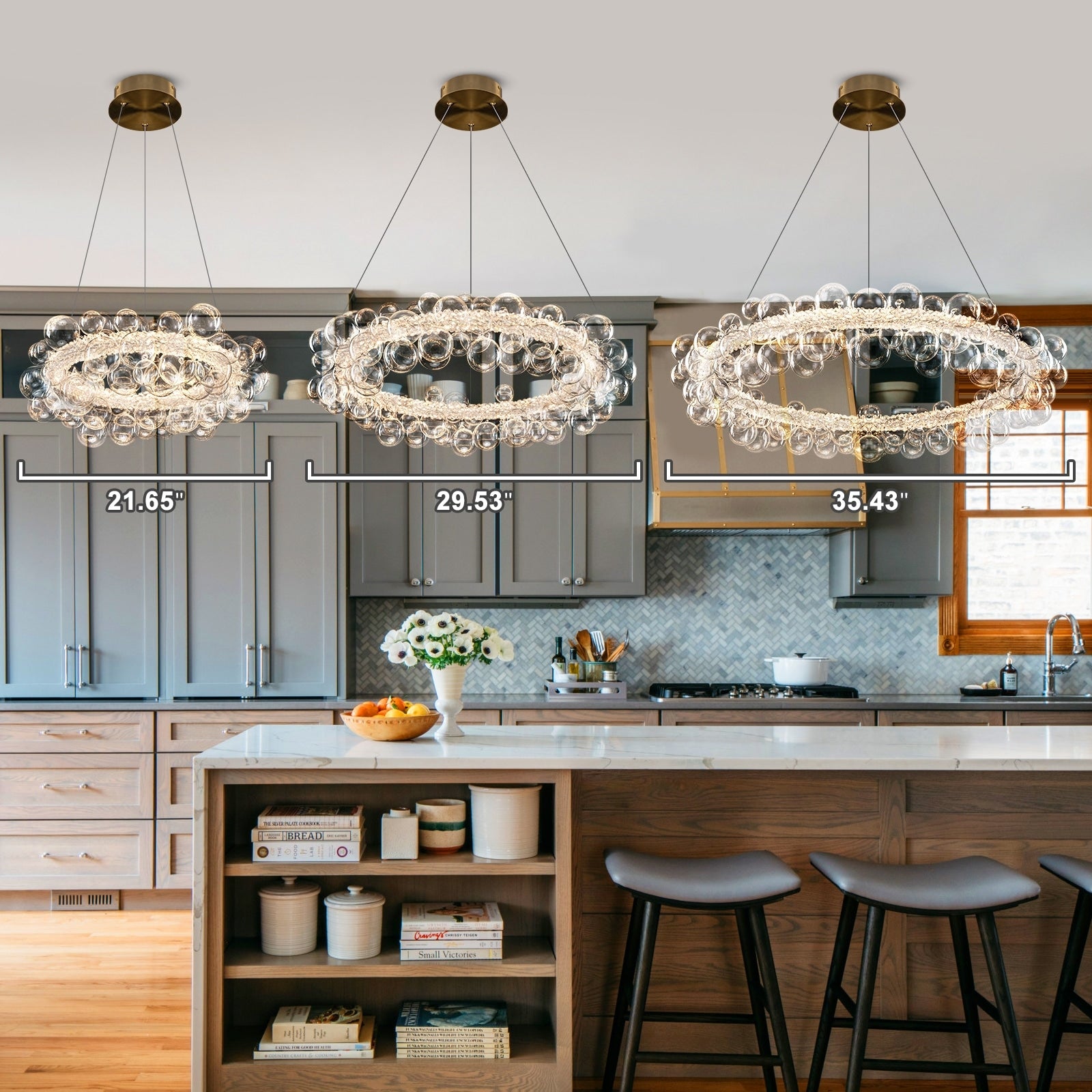 Crystal Bead Led Chandelier With Glass Globe Adjustable