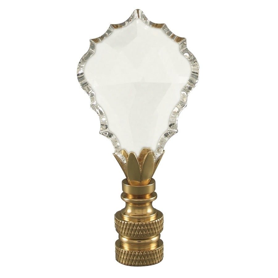 Crystal Gothic Cross Lamp Finial Polished Brass Knurled Base 2.75 H