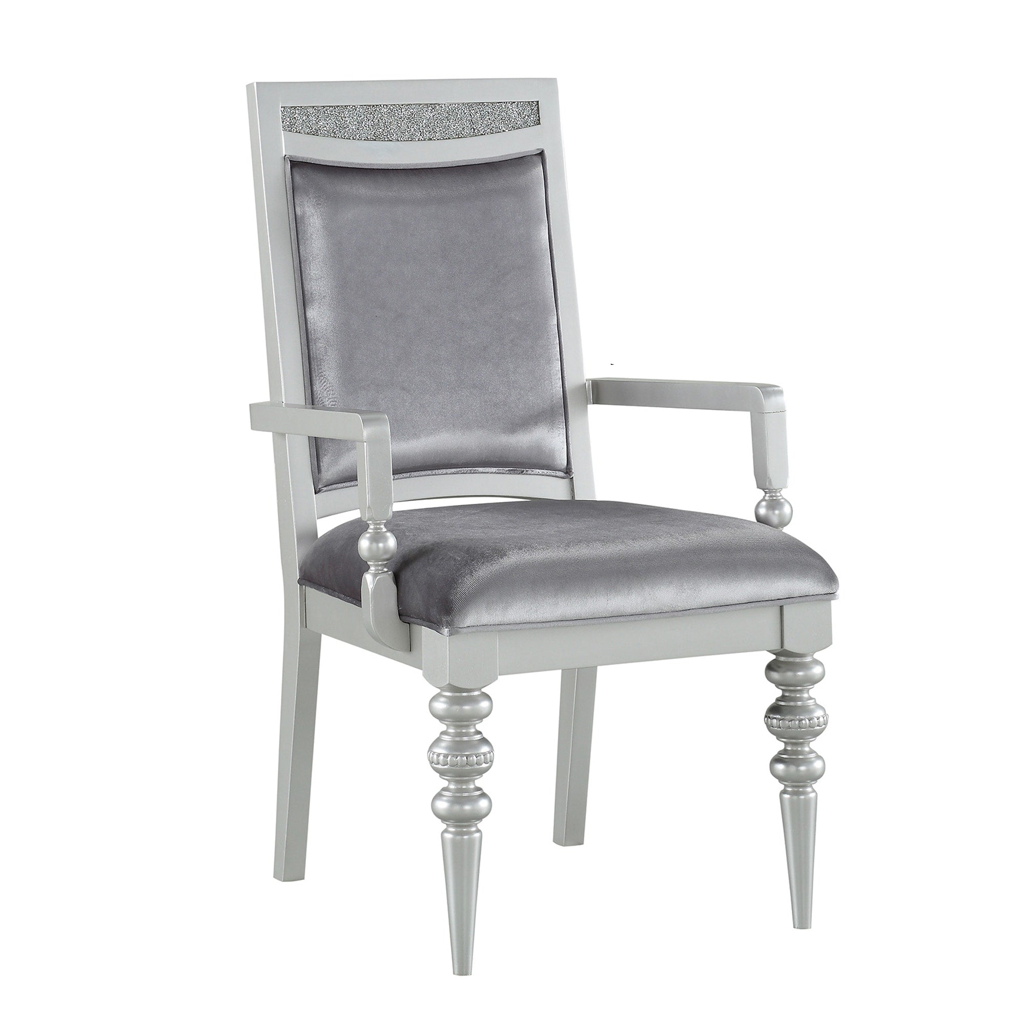 Crystal Inlaid Fabric Upholstered Wooden Arm Chair Set Of 2 Silver
