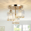 Crystal Semi Flush Mount Ceiling Light 3 Light Modern Close To Ceiling Light Fixtures With Clear Crystal Shade 10 D X 11 H