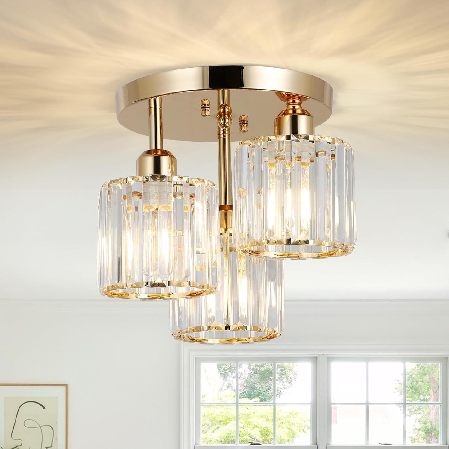 Crystal Semi Flush Mount Ceiling Light 3 Light Modern Close To Ceiling Light Fixtures With Clear Crystal Shade 10 D X 11 H