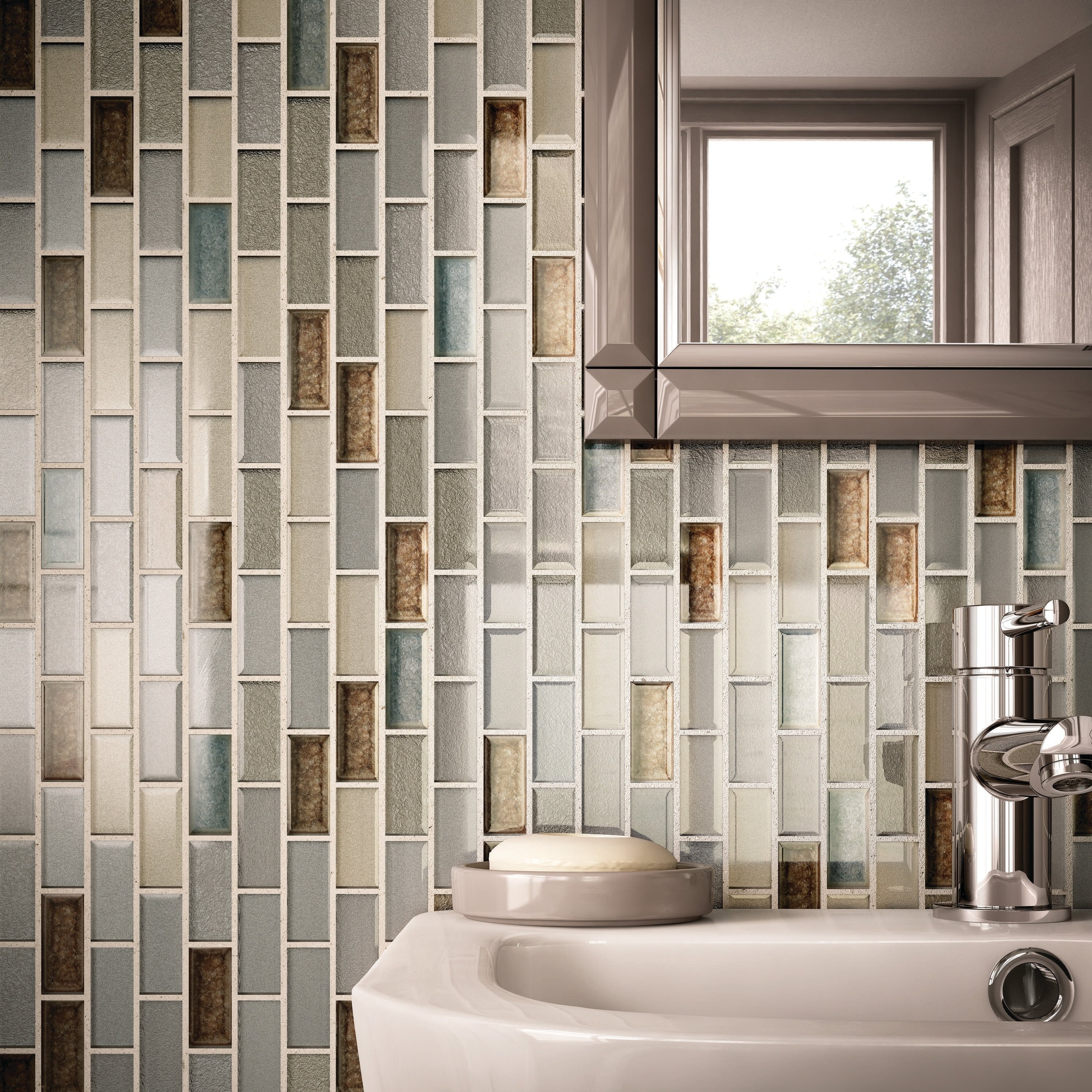 Crystal Shores Random Mosaic Saphire Lagoon 14.25 X 11.75