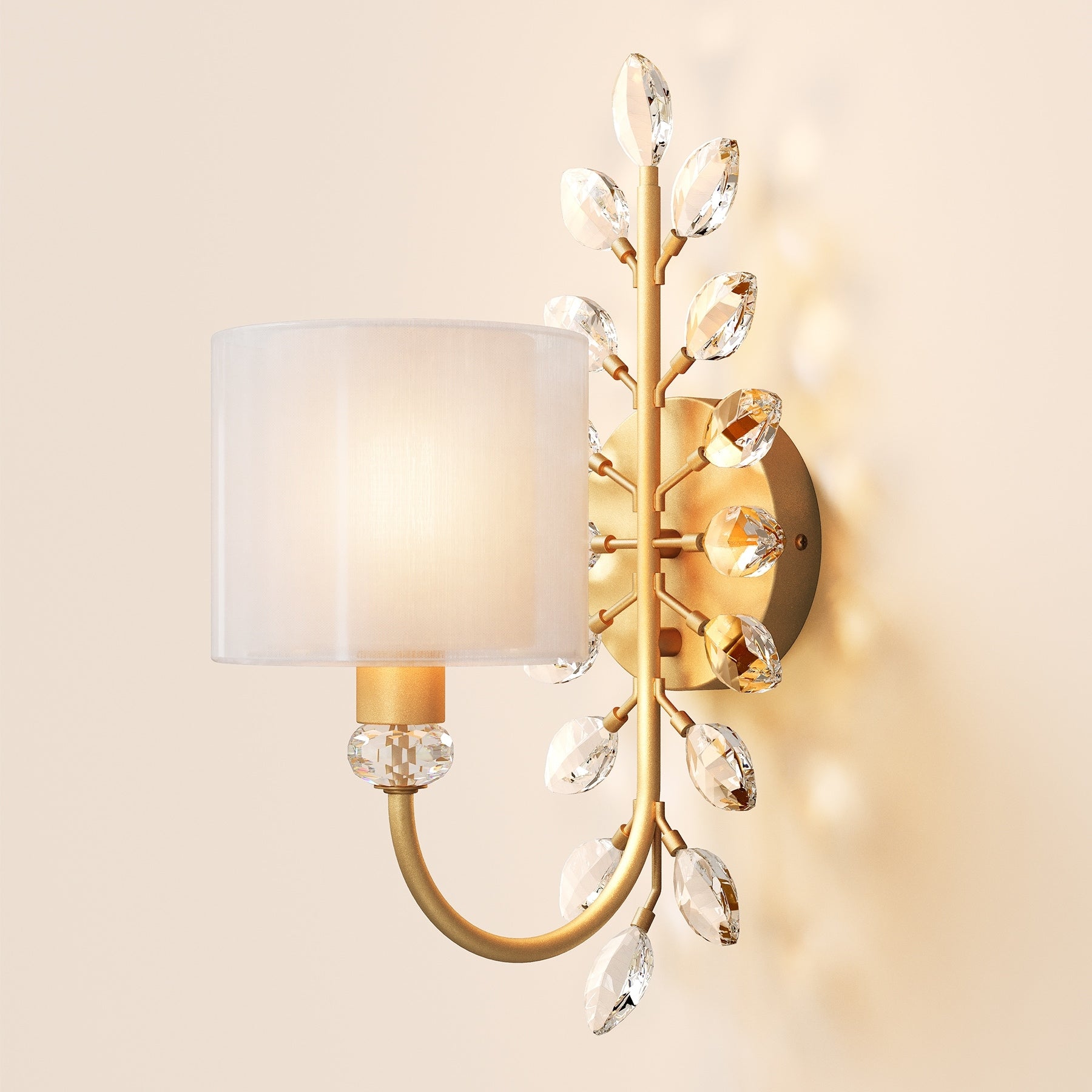 Crystal Wall Sconce With 2 Tier Shade Bathroom Vanity Light 5.5 W 9.1 D 15.9 H