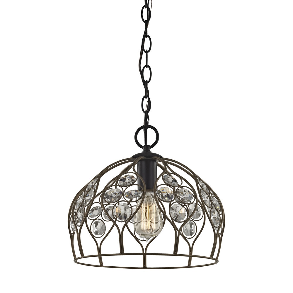 Crystal Web Bronze Metal And Crystal 1 Light Pendant Light