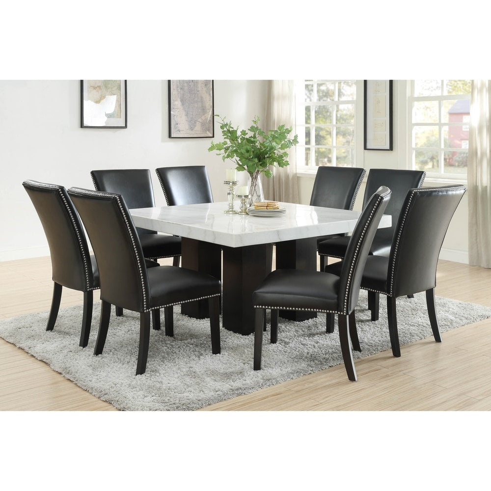 Gracewood Hollow Mhlanga White Marble 9 Piece Square Dining Set