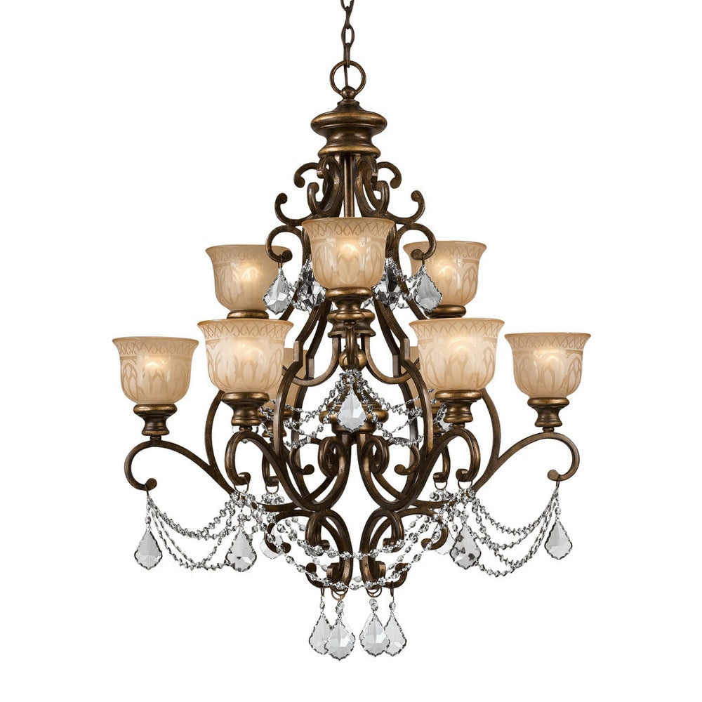 Crystorama Norwalk Collection 9 Light Bronze Umber Crystal Chandelier