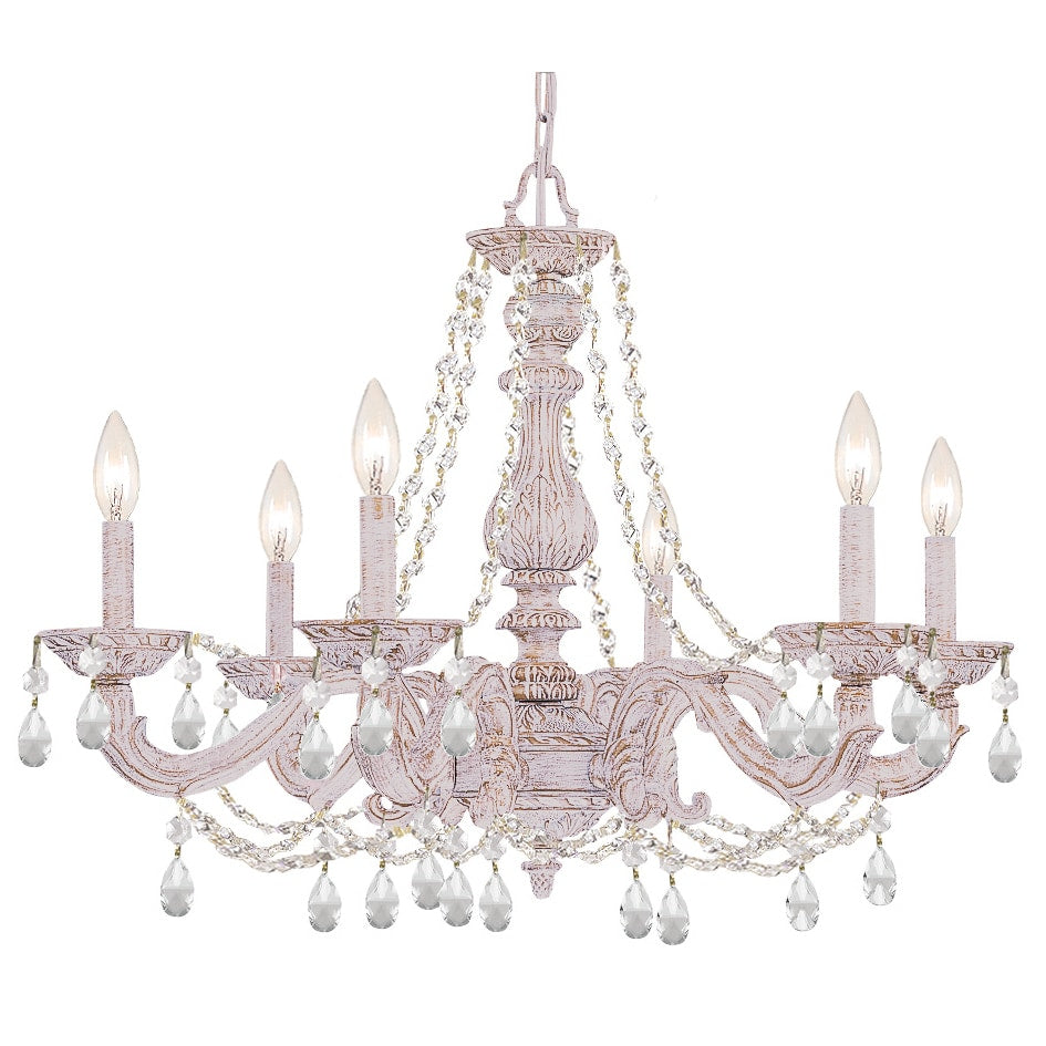 Paris Market 6 Light Antique White Swarovski Spectra Crystal Chandelier