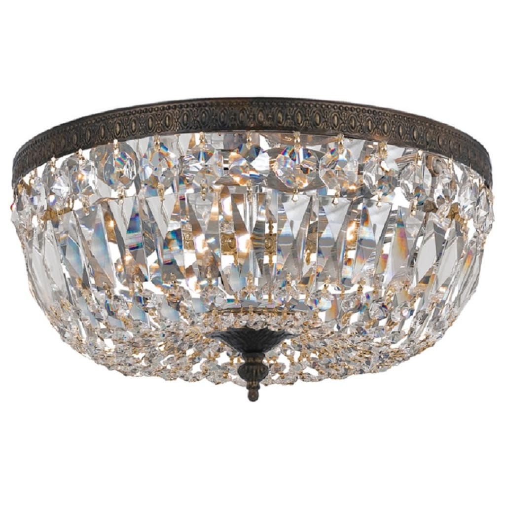 Crystorama Traditional 3 Light Clear Crystal English Bronze Flush Mount