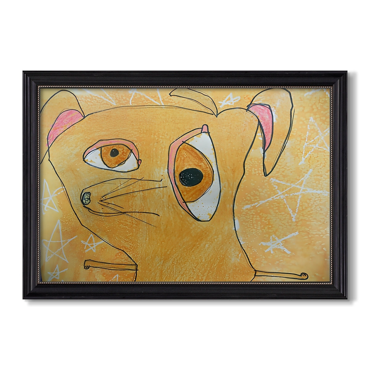 Cubist Dog With Stars Child Artist Custom Framed Canvas