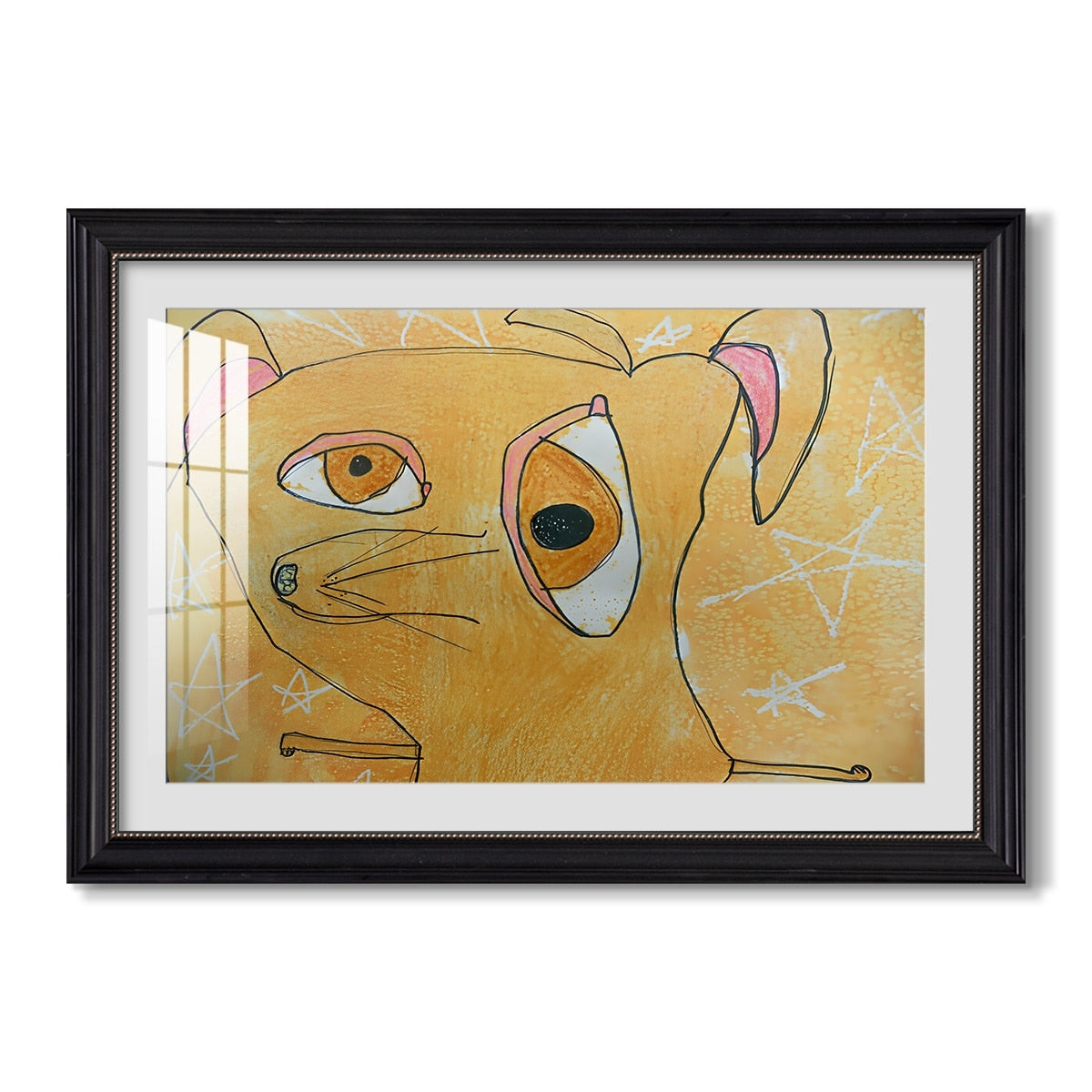 Cubist Dog With Stars Child Artist Custom Framed Print
