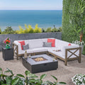 Culatra Outdoor 7 Piece Acacia Wood Sectional Sofa Set With Fire Pit By Christopher Knight Home