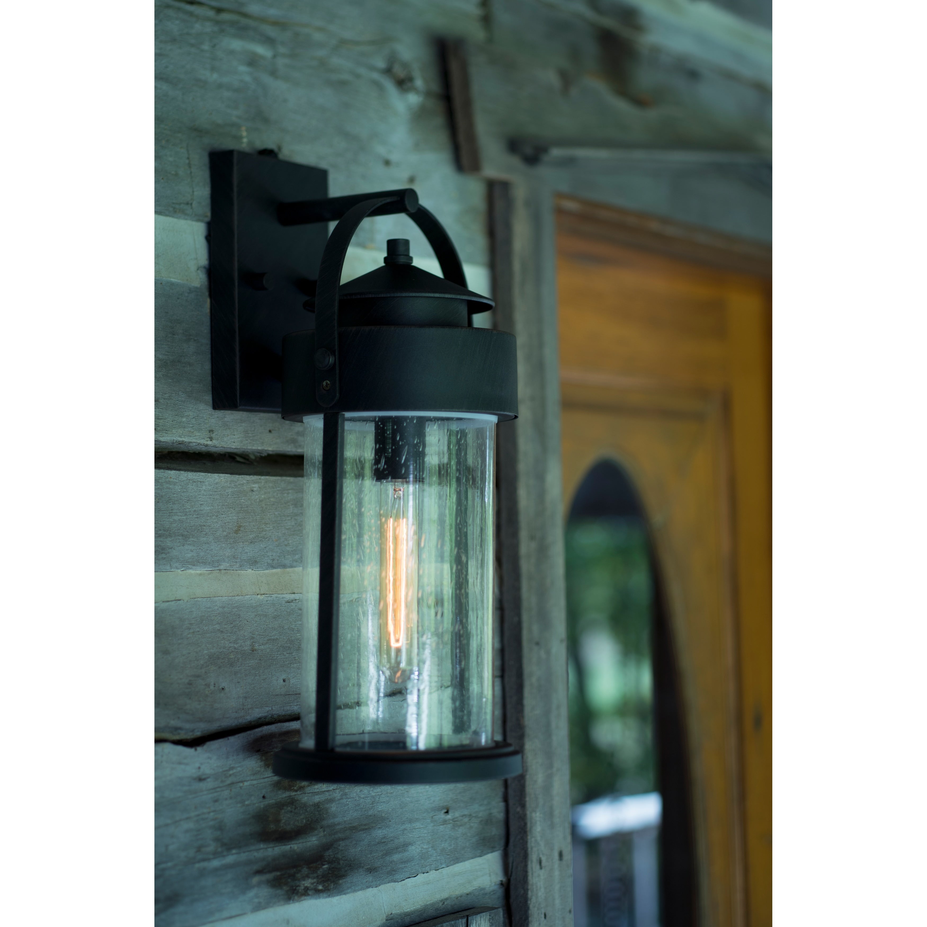 Cumberland 1 Light Dusk To Dawn Bronze Rustic Outdoor Wall Lantern Clear Glass 8 In W X 19.75 In H X 9 In D
