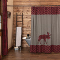 Red Rustic Bath Shasta Cabin Moose Shower Curtain Rod Pocket Cotton Nature Print Appliqued Chambray