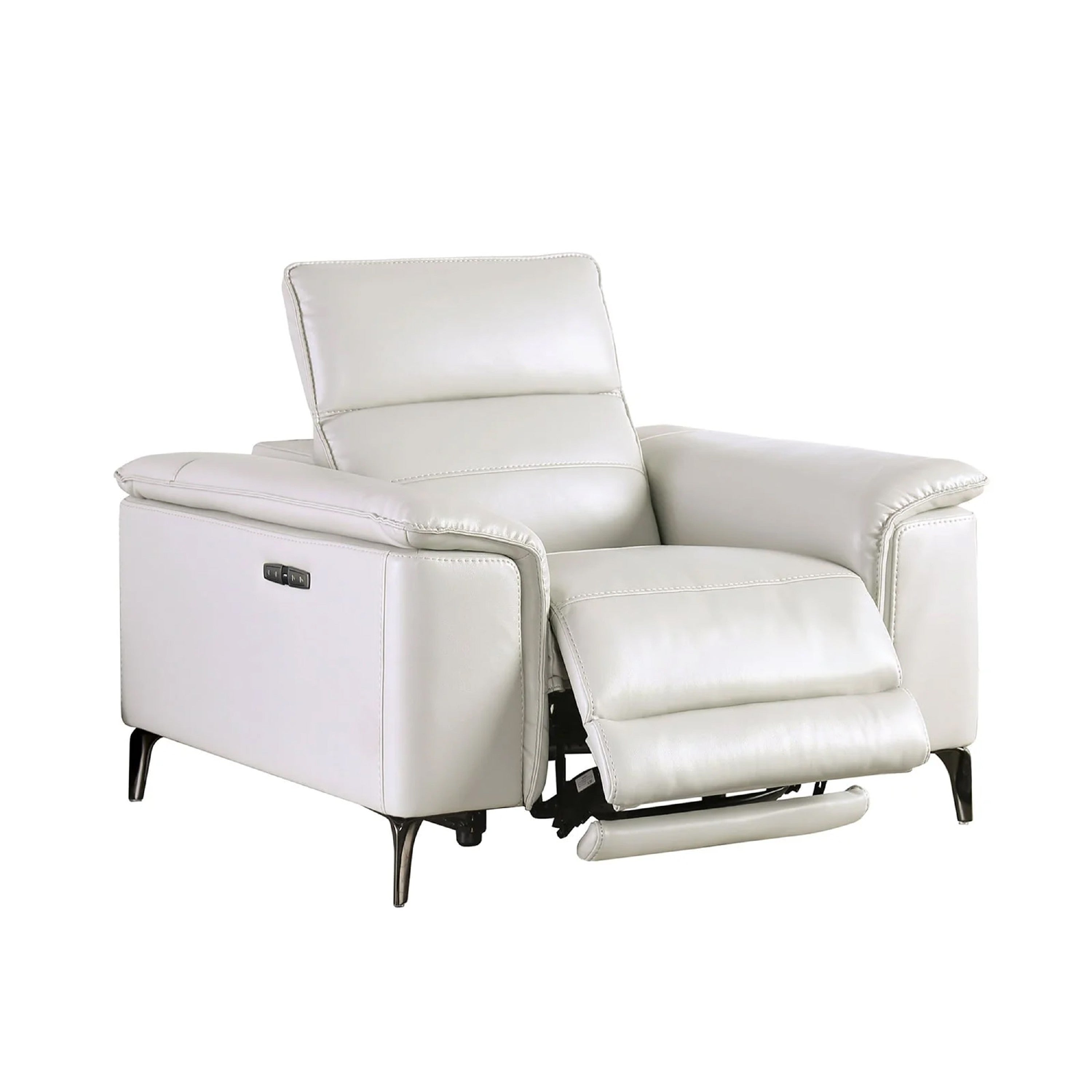 Cuny Power Recliner Chair Taupe Gray Faux Leather Wall Hug Back