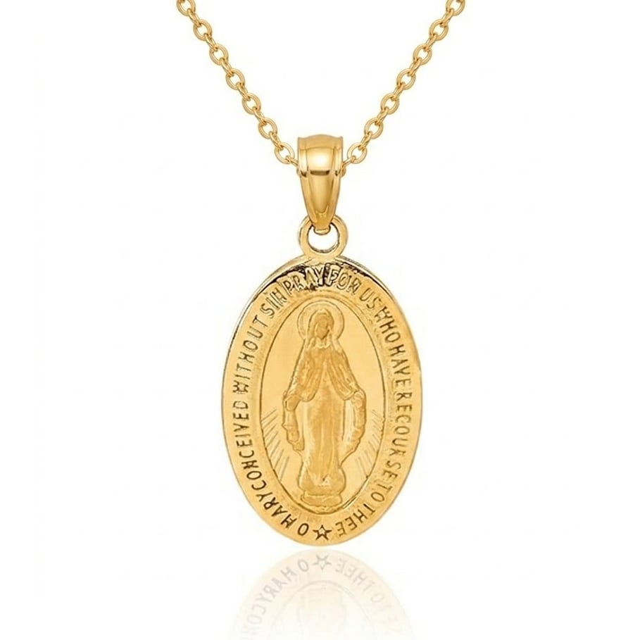 Curata 14K Yellow Gold Solid Satin Polished Miraculous Medal Pendant Necklace Measures 16X11Mm Jewelry Gifts For Women