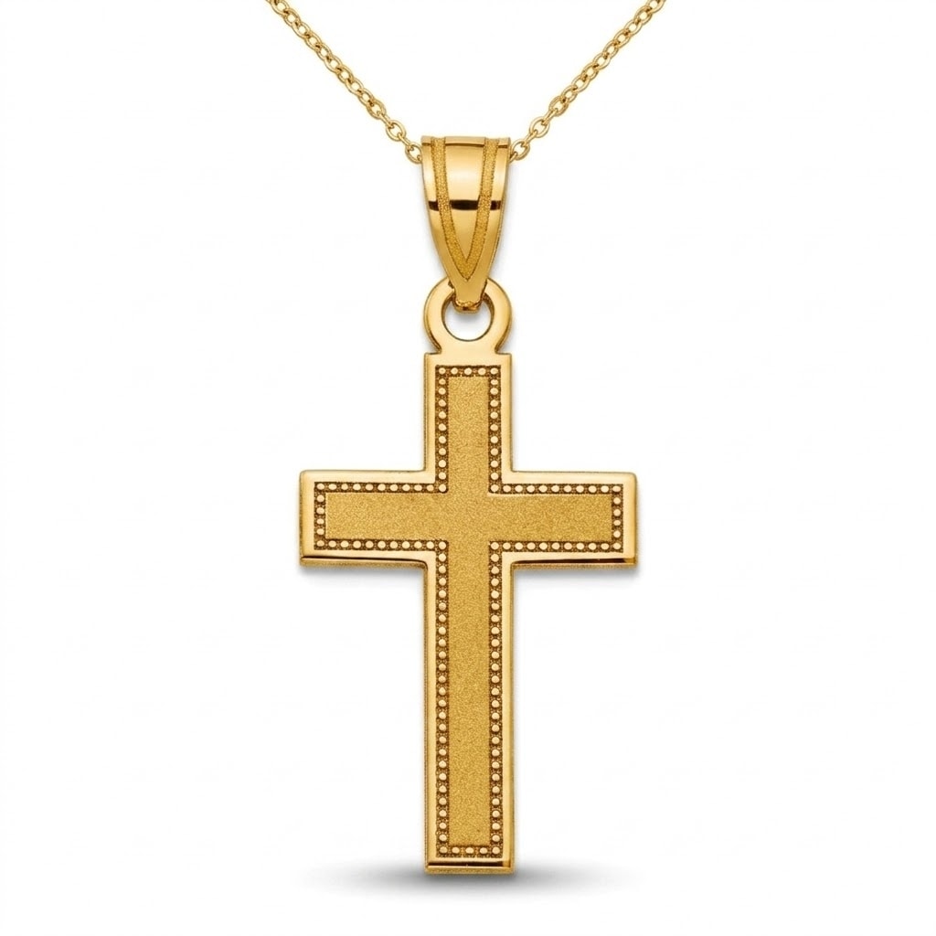 Curata 14K Yellow Gold Polished Small Satin Cross Pendant