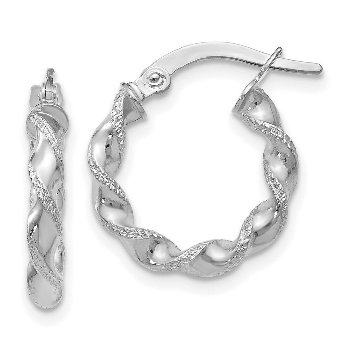 Curata 10K White Gold Textured Polished Twisted Hinged Hoop Earrings Jewelry Gifts For Women