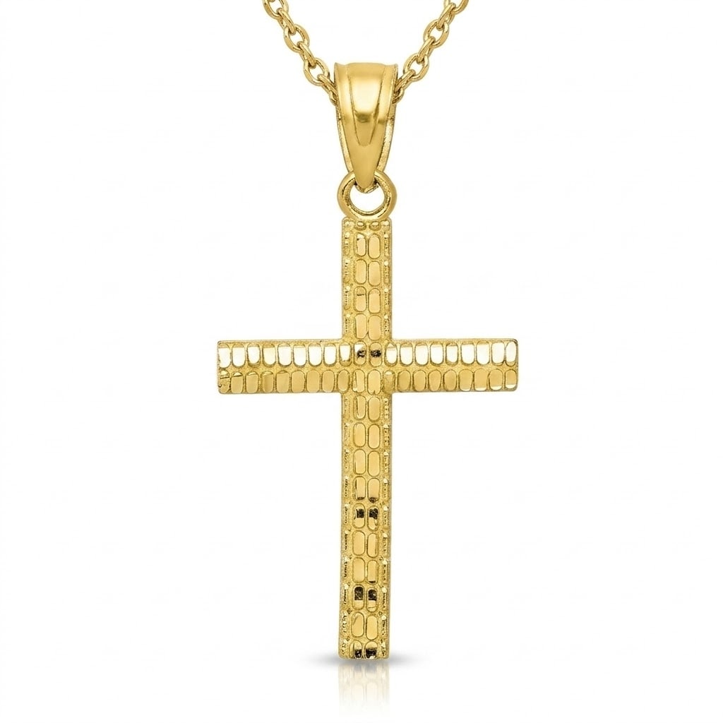Curata 10K Yellow Gold 18 Sparkle Cut Religious Faith Cross Pendant Necklace
