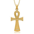 Curata 10K Yellow Gold 18 Textured Ankh Egyptian Cross Necklace 13X27Mm