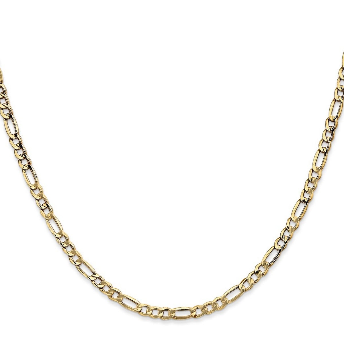 Curata 10K Yellow Gold 3.5Mm Semi Solid Figaro Chain Necklace Lobster Options 16 18 20 22